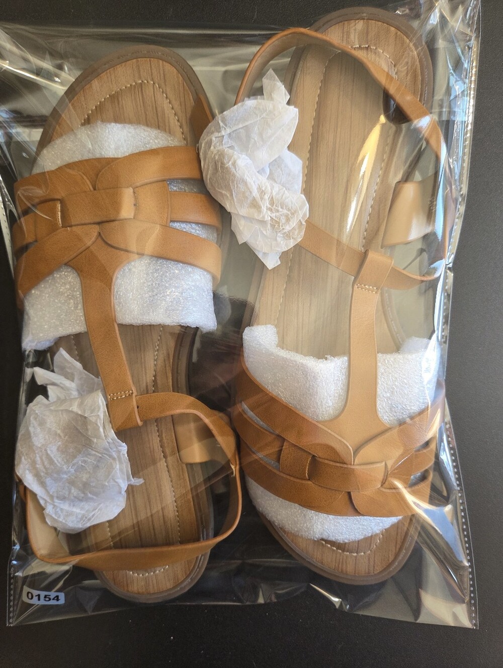 Women's New  Light Brown Flat Sandals With Ankle Strap Size 8M - Picture 5 of 5